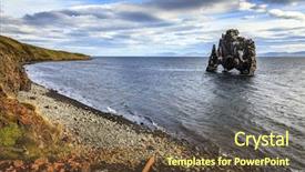  Presentation with dinosaur - Cool new presentation design with hvitserkur or dinosaur rock off the shore of vatnsnes peninsula in northwestern iceland backdrop and a tawny brown colored foreground