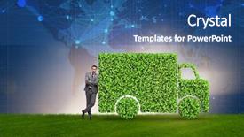  Presentation with electric car battery - PPT layouts having hybrid auto battery - electric car concept in green background and a ocean colored foreground