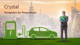  Presentation with electric car - PPT theme having hybrid auto battery - electric car concept in green background and a lemonade colored foreground
