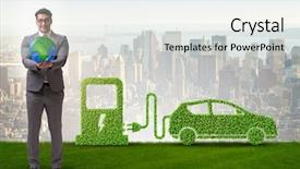  Presentation with electric car - Cool new slides with hybrid auto battery - electric car concept in green backdrop and a light gray colored foreground