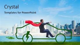  Presentation with electric car - Audience pleasing slides consisting of hybrid auto battery - electric car concept in green backdrop and a light blue colored foreground