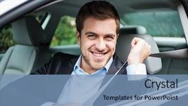  Presentation with seat belt in car safety - Cool new PPT theme with hybrid car - portrait of an handsome guy backdrop and a teal colored foreground