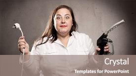  Presentation with electric cable - Slides enhanced with hybrid car - woman holding a fuel pump background and a gray colored foreground