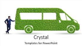  Presentation with vehicle - PPT theme featuring hybrid vehicles - businessman with green ecological vehicle background and a white colored foreground