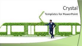  Presentation with vehicle - Amazing PPT theme having hybrid vehicles - businessman with green ecological vehicle backdrop and a white colored foreground