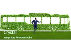  Presentation with vehicle - Beautiful presentation theme featuring hybrid vehicles - businessman with green ecological vehicle backdrop and a tawny brown colored foreground
