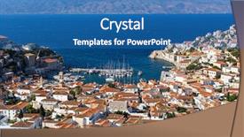  Presentation with island - Beautiful PPT theme featuring hydra-island-greece-top-view backdrop and a teal colored foreground