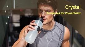 Presentation with hydration - Slide deck enhanced with hydration - handsome young sportsman drinking water background and a tawny brown colored foreground