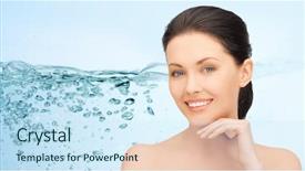  Presentation with hydration - Presentation design featuring hydration - smiling young woman touching her background and a cool aqua colored foreground