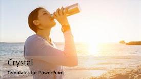  Presentation with hydration - Audience pleasing theme consisting of hydration - woman drinking water on beach backdrop and a coral colored foreground