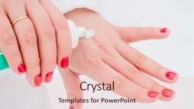  Presentation with woman hands raised to sky - Presentation theme featuring hydration - woman hydrating hands skin background and a lemonade colored foreground