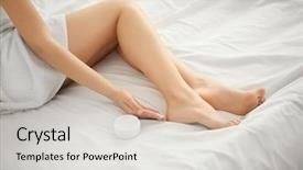  Presentation with cream - PPT layouts having hydration - woman sitting on bed background and a light gray colored foreground