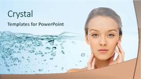  Presentation with beautiful young woman getting face - Theme with hydration - young woman touching her face background and a sky blue colored foreground