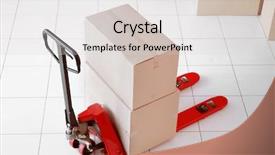  Presentation with pallet - Audience pleasing PPT theme consisting of fork pallet truck with stack of cardboard boxes indoors backdrop and a light gray colored foreground