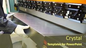  Presentation with sheet metal - Audience pleasing theme consisting of hydraulic-press-brake-or-bending backdrop and a violet colored foreground