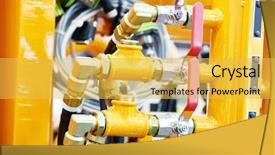  Presentation with industrial pumps - Beautiful slide set featuring hydraulic pressure pipes and connection backdrop and a yellow colored foreground