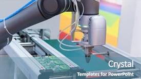  Presentation with robot arm - Beautiful slides featuring hydraulic products - robotic and automation system control backdrop and a  colored foreground