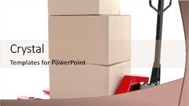  Presentation with pallet - Presentation design featuring hydraulic pumps - fork pallet truck with stack background and a soft green colored foreground