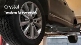  Presentation with garage car - Cool new PPT theme with hydraulics - car on hydraulic vehicle lift backdrop and a wine colored foreground