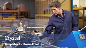  Presentation with factory - Audience pleasing slide set consisting of hydraulics - factory engineer operating hydraulic tube backdrop and a ocean colored foreground