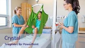  Presentation with female hospital patient - Cool new presentation theme with hydraulics - female nurses looking at mature backdrop and a lemonade colored foreground