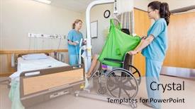  Presentation with female hospital patient - Presentation theme consisting of hydraulics - female nurses transferring male patient background and a mint green colored foreground