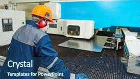  Presentation with factory - Amazing PPT theme having hydraulics - industrial factory worker backdrop and a ocean colored foreground