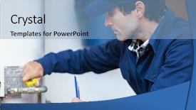  Presentation with plumber - PPT layouts with hydraulics - plumber repairing an hot-water heater background and a light blue colored foreground