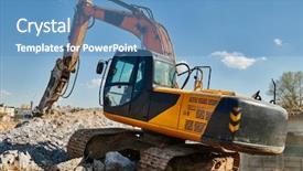  Presentation with excavator - Audience pleasing slide set consisting of hydraulics - secondary demolition by excavator backdrop and a teal colored foreground