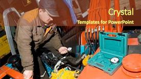  Presentation with measuring - Presentation theme featuring hydraulics - serviceman repairman checking hydraulic pressure background and a tawny brown colored foreground