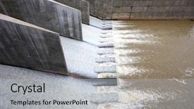  Presentation with dam construction - Audience pleasing PPT layouts consisting of hydro construction - water flowing from dam gate backdrop and a light gray colored foreground