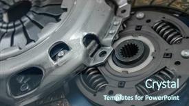  Presentation with gear - Beautiful slides featuring hydro energy - car clutch gear close up backdrop and a ocean colored foreground