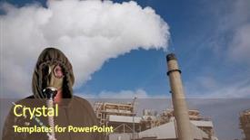  Presentation with global warming - PPT theme enhanced with hydro power - man in a gas mask background and a tawny brown colored foreground