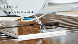  Presentation with water treatment - PPT theme consisting of hydroabrasive-treatment-metalworking-cutting background and a sky blue colored foreground