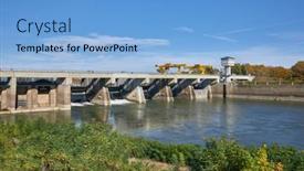 Presentation with hydroelectric - Theme consisting of hydroelectric-powerplant-with-water-splashing background and a light blue colored foreground