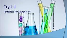  Presentation with test tubes - Slides having test-tubes with liquid on gray background background and a sky blue colored foreground