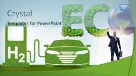  Presentation with hydrogen - Amazing PPT theme having hydrogen car concept in ecological transportation concept backdrop and a light blue colored foreground