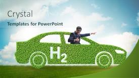  Presentation with hydrogen - Slide set having hydrogen car concept in ecological transportation concept background and a sky blue colored foreground