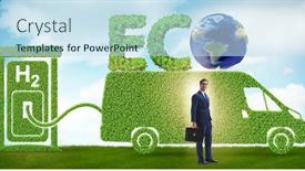  Presentation with hydrogen - Presentation theme featuring hydrogen car concept in ecological transportation concept background and a sky blue colored foreground