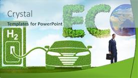  Presentation with hydrogen - Presentation design enhanced with hydrogen car concept in ecological transportation concept background and a sky blue colored foreground