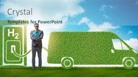  Presentation with hydrogen - Cool new slides with hydrogen-car-concept-in-ecological backdrop and a light blue colored foreground