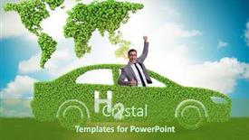  Presentation with hydrogen - Amazing PPT theme having hydrogen-car-concept-in-ecological backdrop and a tawny brown colored foreground