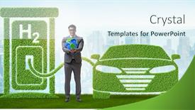  Presentation with hydrogen - Beautiful slide deck featuring hydrogen-car-concept-in-ecological backdrop and a sky blue colored foreground