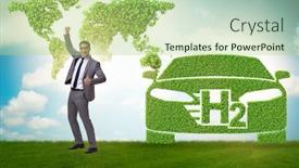  Presentation with hydrogen - Beautiful PPT theme featuring hydrogen-car-concept-in-ecological backdrop and a mint green colored foreground