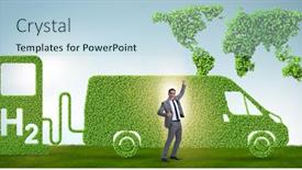  Presentation with hydrogen - Audience pleasing PPT layouts consisting of hydrogen-car-concept-in-ecological backdrop and a sky blue colored foreground