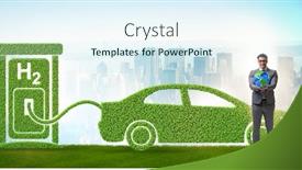  Presentation with hydrogen - Slide deck enhanced with hydrogen-car-concept-in-ecological background and a sky blue colored foreground