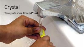  Presentation with temple of the sacred tooth - Slide deck featuring hygeine - kig washing his tooth brush background and a light gray colored foreground