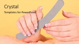  Presentation with yellow - PPT theme having hygene - hand holding an emery board background and a yellow colored foreground