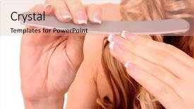  Presentation with white - Beautiful PPT layouts featuring hygene - hand holding an emery board backdrop and a coral colored foreground