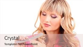  Presentation with airport boarding board - Slide deck enhanced with hygene - woman holding an emery board background and a lemonade colored foreground